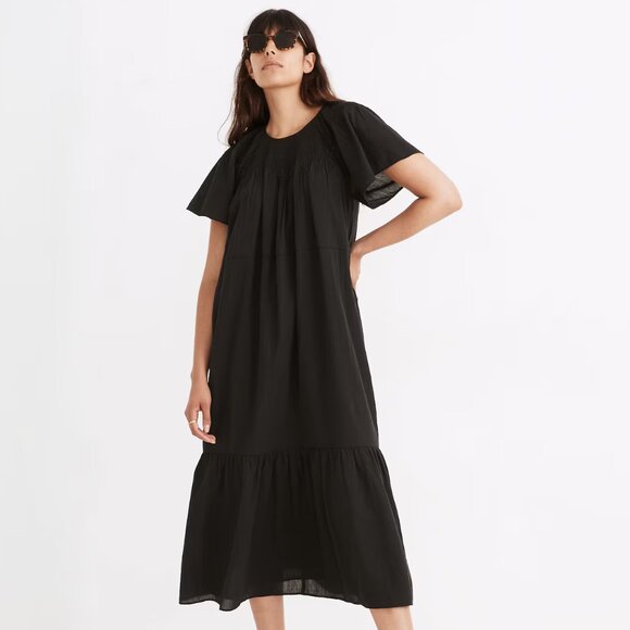 Madewell Dresses & Skirts - Like new MADEWELL Embroidered Smocked Black Cotton Midi Dress Size XS
